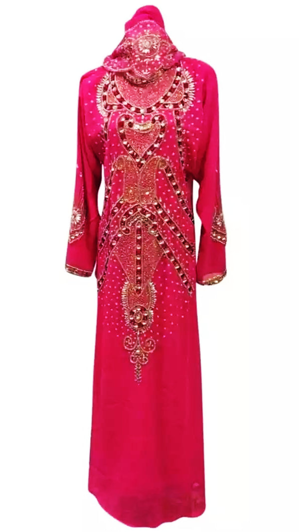 Pink Embroidered Georgette Stitched Islamic Kaftan
