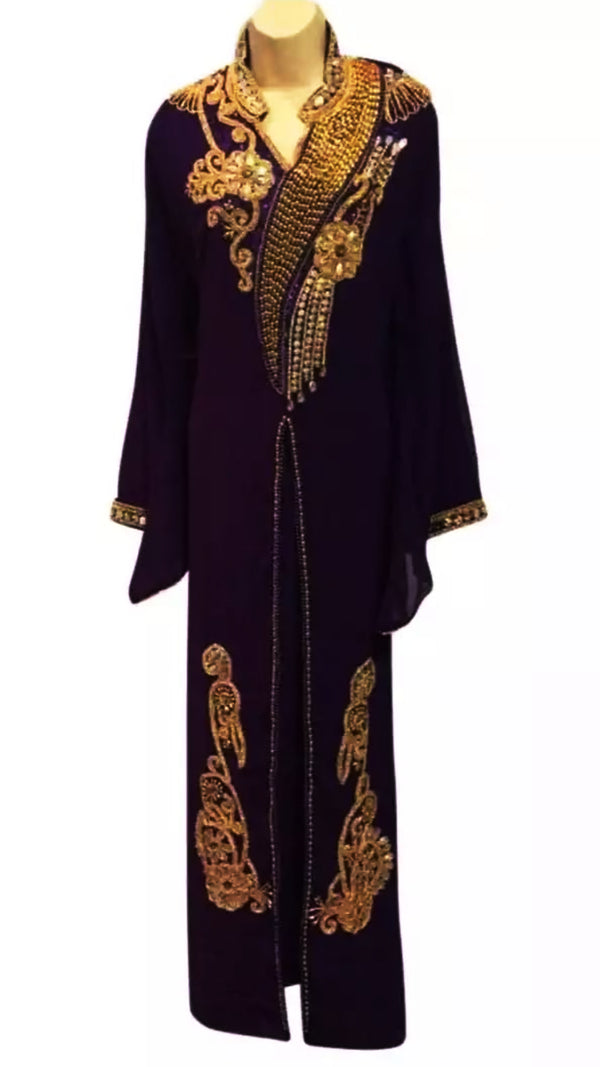 Wine Embroidered Georgette Stitched Islamic Kaftan