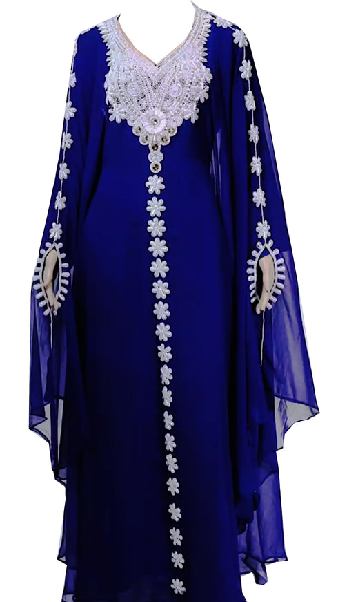 Navy Blue Embroidered Georgette Stitched Islamic Kaftan