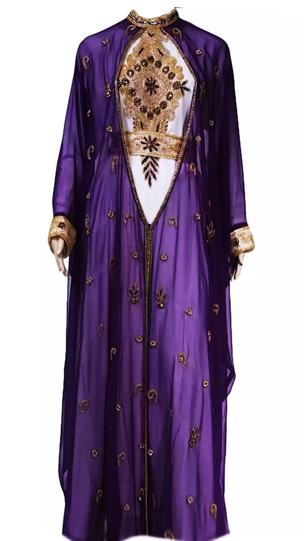 Purple And White Embroidered Georgette Stitched Islamic Kaftan
