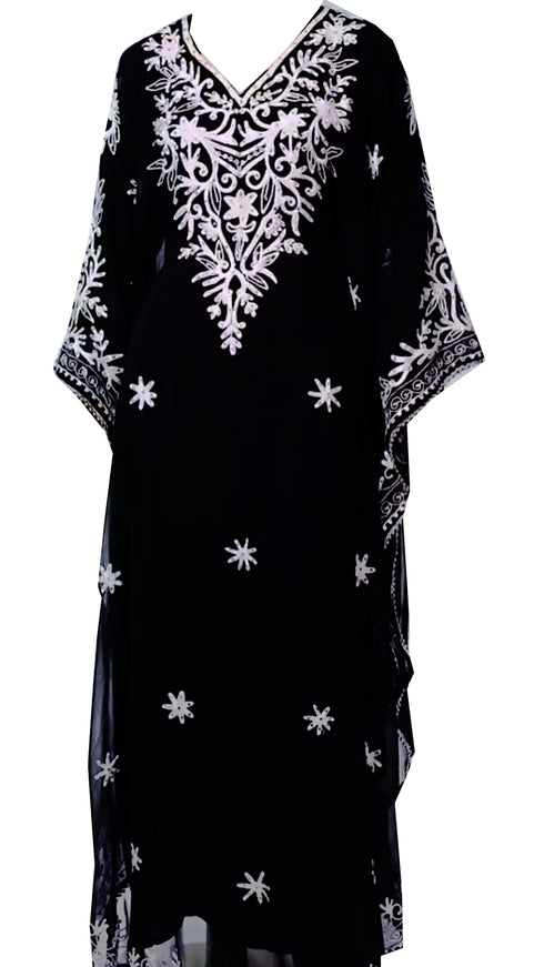 Black Embroidered Georgette Stitched Islamic Kaftan