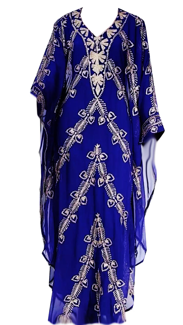 Blue Embroidered Georgette Stitched Islamic Kaftan