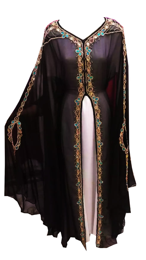 Black And White Embroidered Georgette Stitched Islamic Kaftan