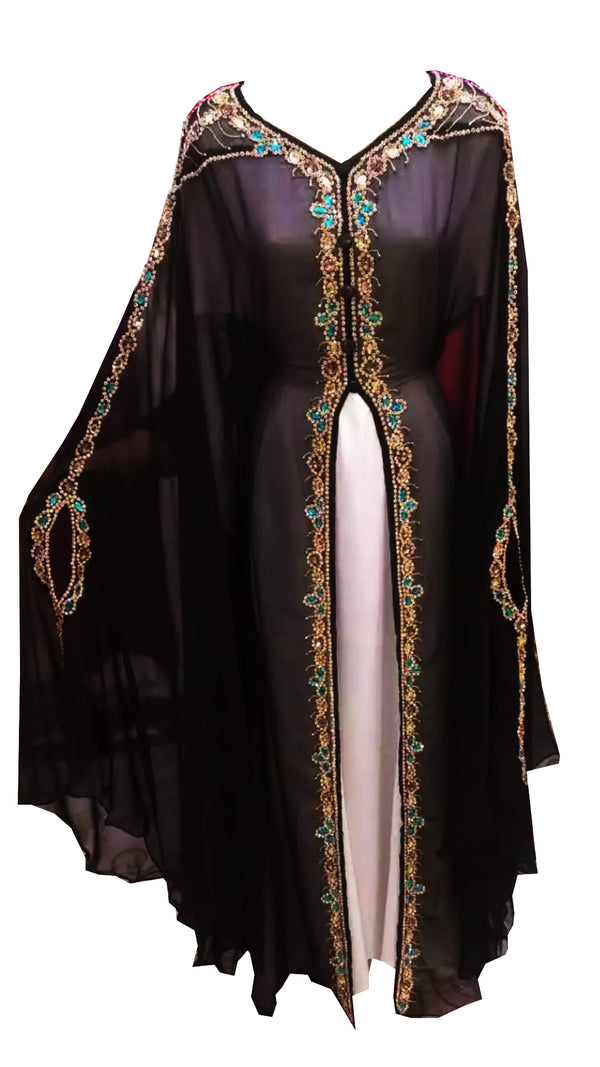 Black And White Embroidered Georgette Stitched Islamic Kaftan