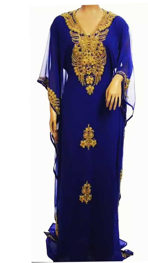 Royal Blue Embroidered Georgette Stitched Islamic Kaftan