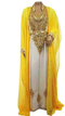 White And Yellow Embroidered Georgette Stitched Islamic Kaftan