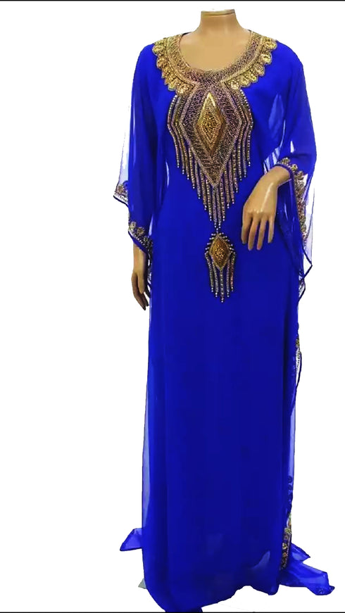 Royal Blue Embroidered Georgette Stitched Islamic Kaftan