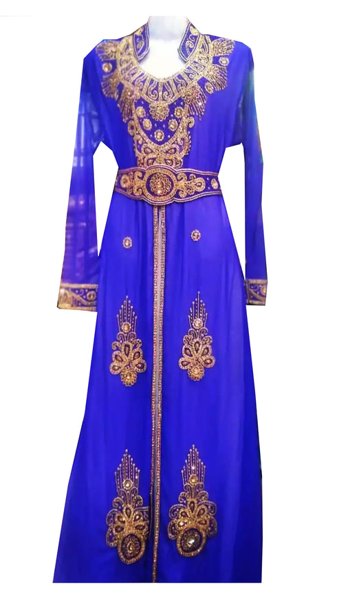 Royal Blue Embroidered Georgette Stitched Islamic Kaftan