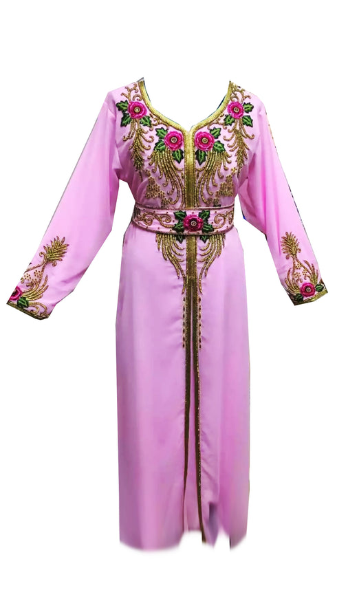 Light Pink Embroidered Georgette Stitched Islamic Kaftan