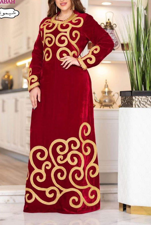 Sale Red Velvet Moroccan Dubai Kaftans Farasha Abaya Very Fancy Long Gown Aari Wedding Dress