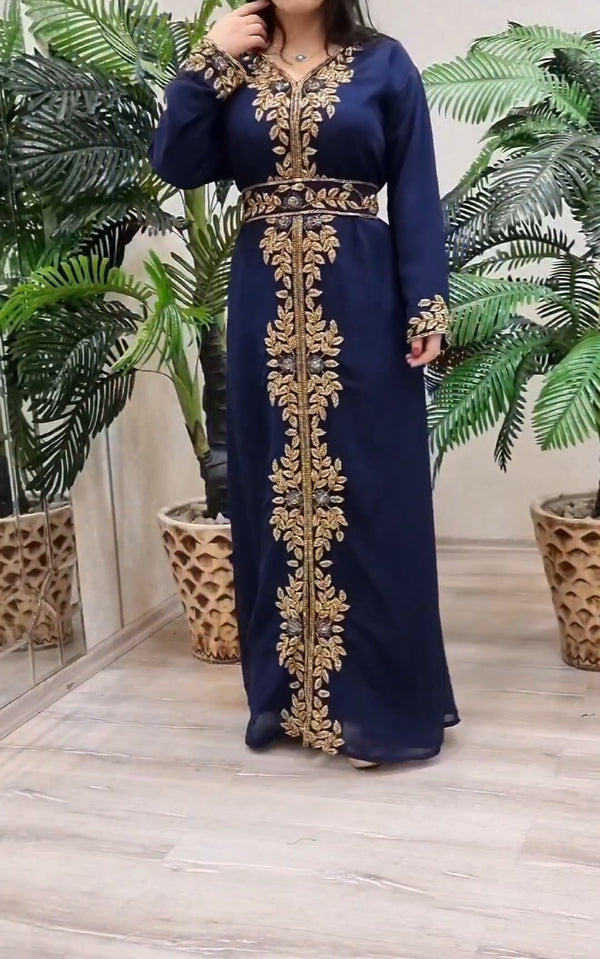 Navy Blue Georgette Beads and Stone Work Kaftan