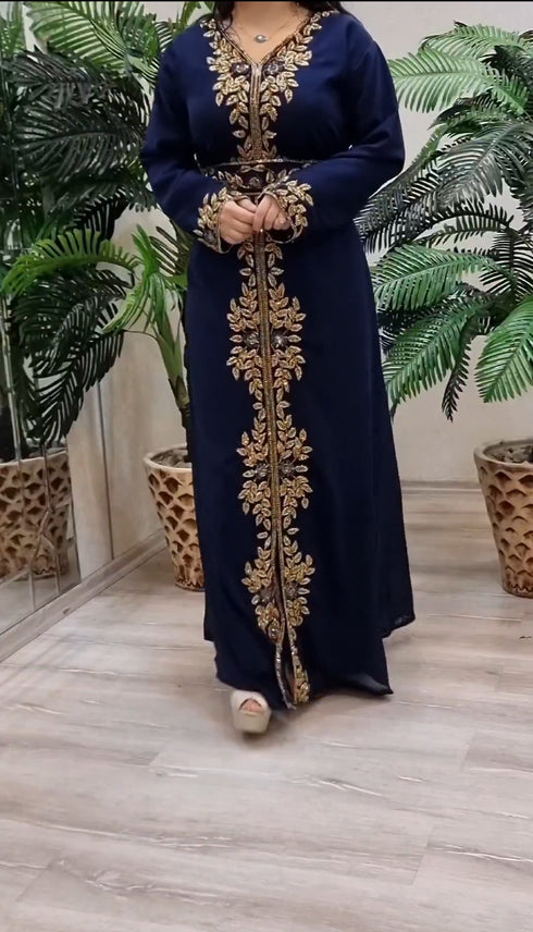 Navy Blue Georgette Beads and Stone Work Kaftan
