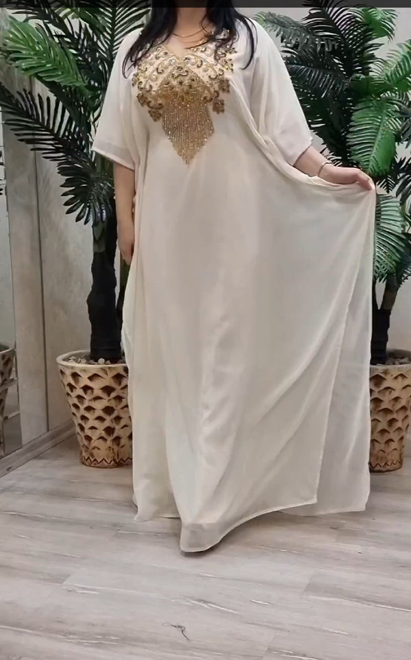 White Georgette Embroidered Zari Work Kaftan