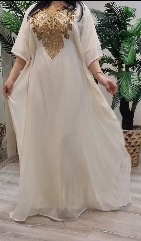 White Georgette Embroidered Zari Work Kaftan