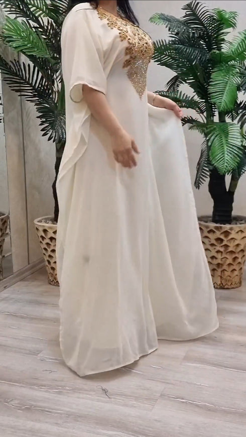 White Georgette Embroidered Zari Work Kaftan
