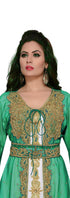 Sea-Green & white color luxurious Handmade Moroccan Kaftan with hijab