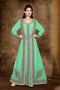 Sea-Green color luxurious Full Sleeves Handmade Moroccan Kaftan with hijab