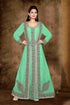 Sea-Green color luxurious Full Sleeves Handmade Moroccan Kaftan with hijab