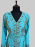 Cyan color luxurious Full Sleeves Handmade Moroccan Kaftan.