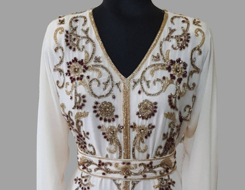 Off-White color luxurious Full Sleeves Handmade Moroccan Kaftan.