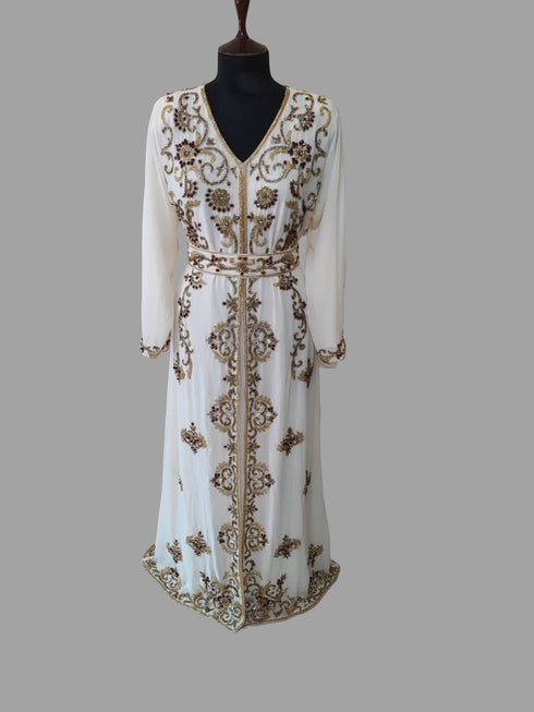 Off-White color luxurious Full Sleeves Handmade Moroccan Kaftan.