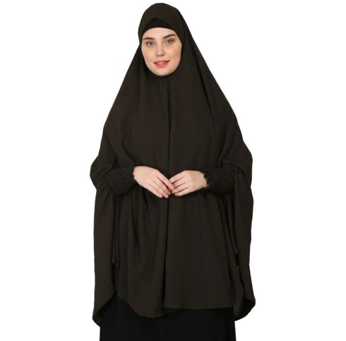 Nazneen stretchable Jeresy smoking at sleeve Jilbab cum prayer khimar Hijab