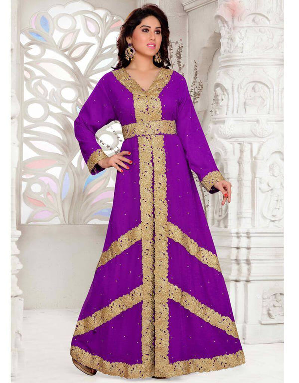 Purple Aari & Stone Work Stitched Georgette Kaftan Wedding Dress