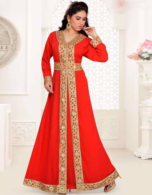 Red Zari & Stone Work Stitched Georgette Kaftan Wedding Dress