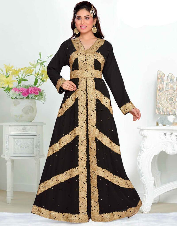 Black Aari & Stone Work Stitched Georgette Kaftan Wedding Dress