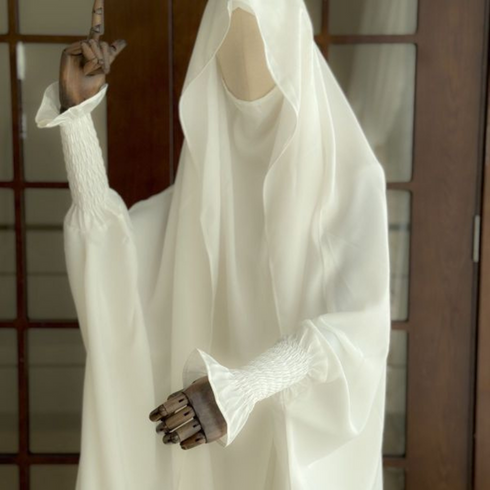 Saudi or Irani Jilbab Full Length White and Noise Pc Firdous Fabric