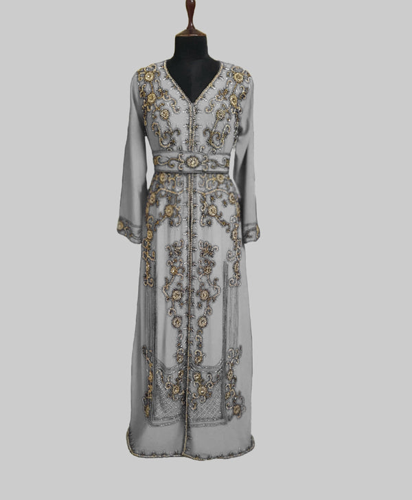 White color luxurious Full Sleeves Handmade Moroccan Kaftan.
