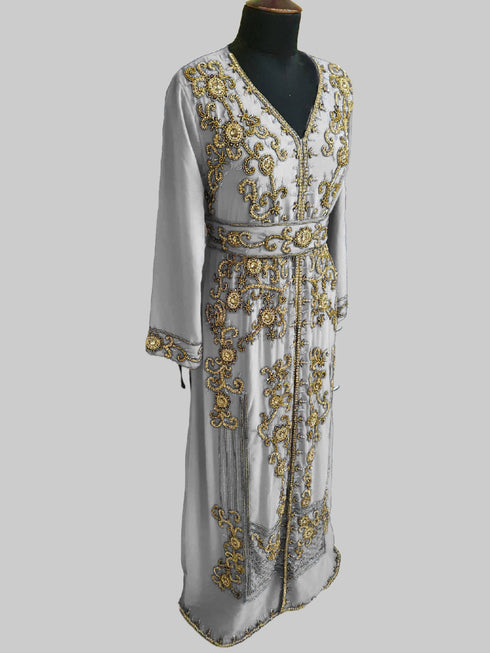 White color luxurious Full Sleeves Handmade Moroccan Kaftan.