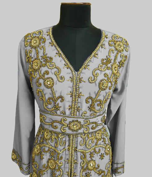 White color luxurious Full Sleeves Handmade Moroccan Kaftan.