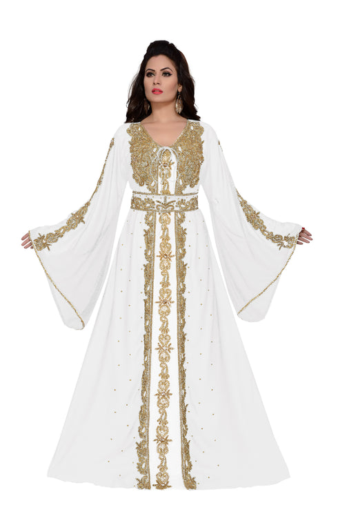 Off-White & white color luxurious Handmade Moroccan Kaftan with hijab