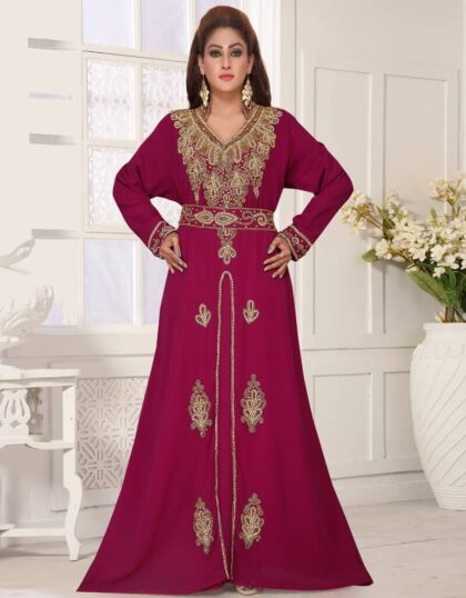 Hot Pink Only Stone Work stitched Georgette Kaftan Party & Wedding dress