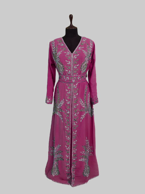 Wine color luxurious Full Sleeves Handmade Moroccan Kaftan.