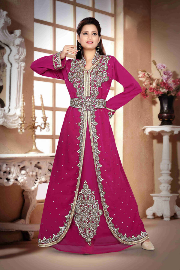 Wine color luxurious Handmade Moroccan Kaftan with hijjab