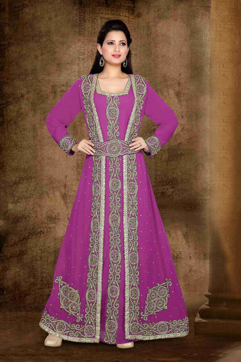 Wine color luxurious full sleeves Handmade Moroccan Kaftan with hajab