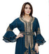 Navy blue luxurious Bell Sleeves Moroccan Kaftan With Sun Proof Hijab.