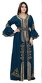 Navy blue luxurious Bell Sleeves Moroccan Kaftan With Sun Proof Hijab.