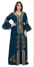 Navy blue luxurious Bell Sleeves Moroccan Kaftan With Sun Proof Hijab.