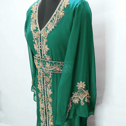 Dark Green Morrocan Georgette Islamic Kaftan