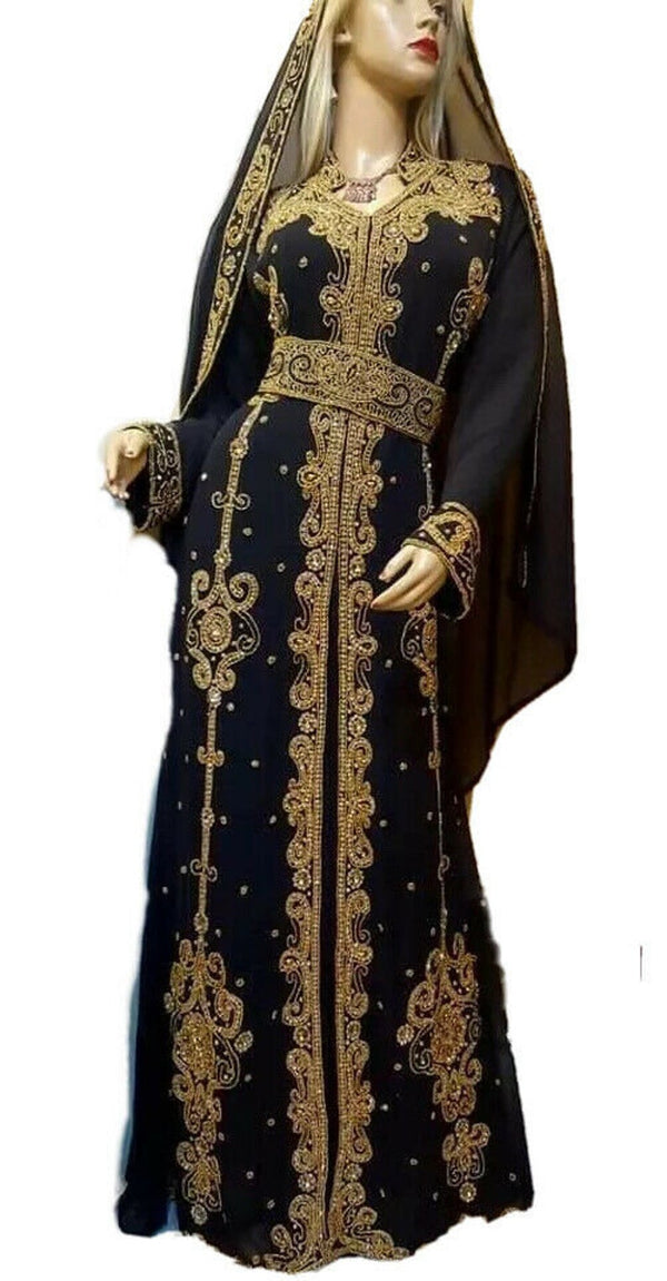 Black Georgette Embroidered Party Wear Kaftan