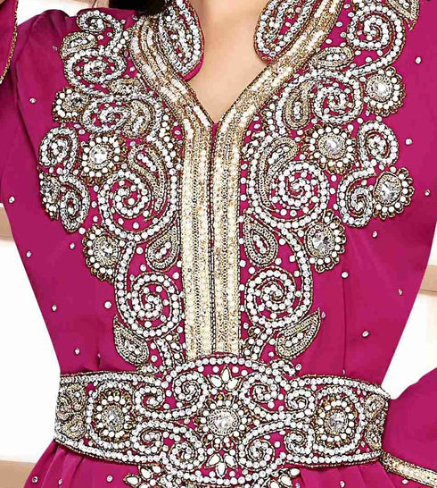 Wine color luxurious Handmade Moroccan Kaftan with hijjab