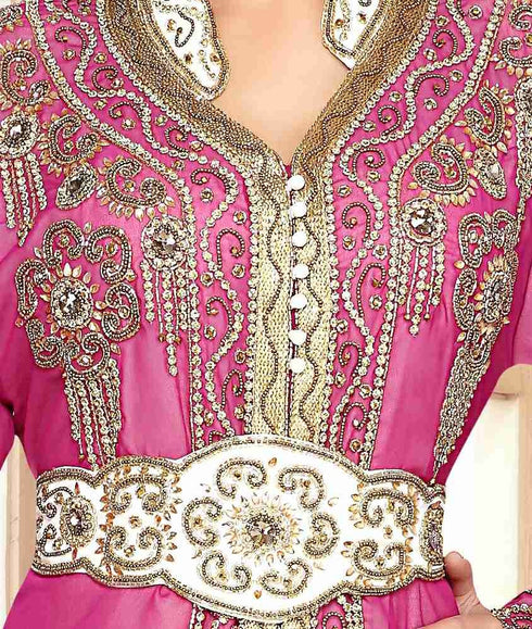 Pink and White Georgette Zari Work Kaftan