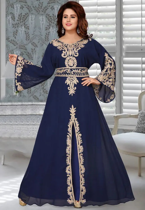 Navy Blue Georgette Aari Work Kaftan