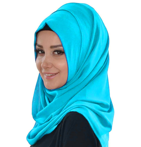 Turquoise embroidered georgette islamic kaftans With Sun-proof hijab.