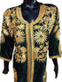 GREEN ZARI WORK STONES & BEADS EMBELLISH GEORGETTE ISLAMIC STYLE ARABIAN MAXI PARTYWEAR KAFTAN