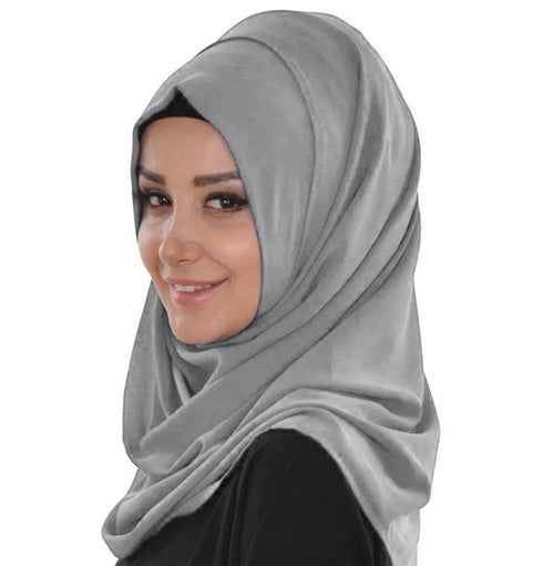 Gray Moroccan Kaftan With Sun-proof hijab.