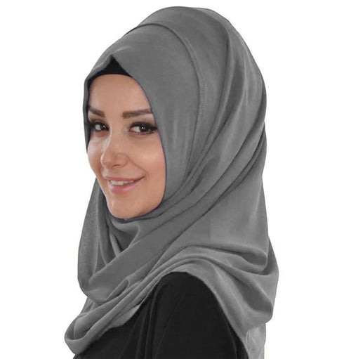 Grey embroidered georgette Islamic kaftans with hijab